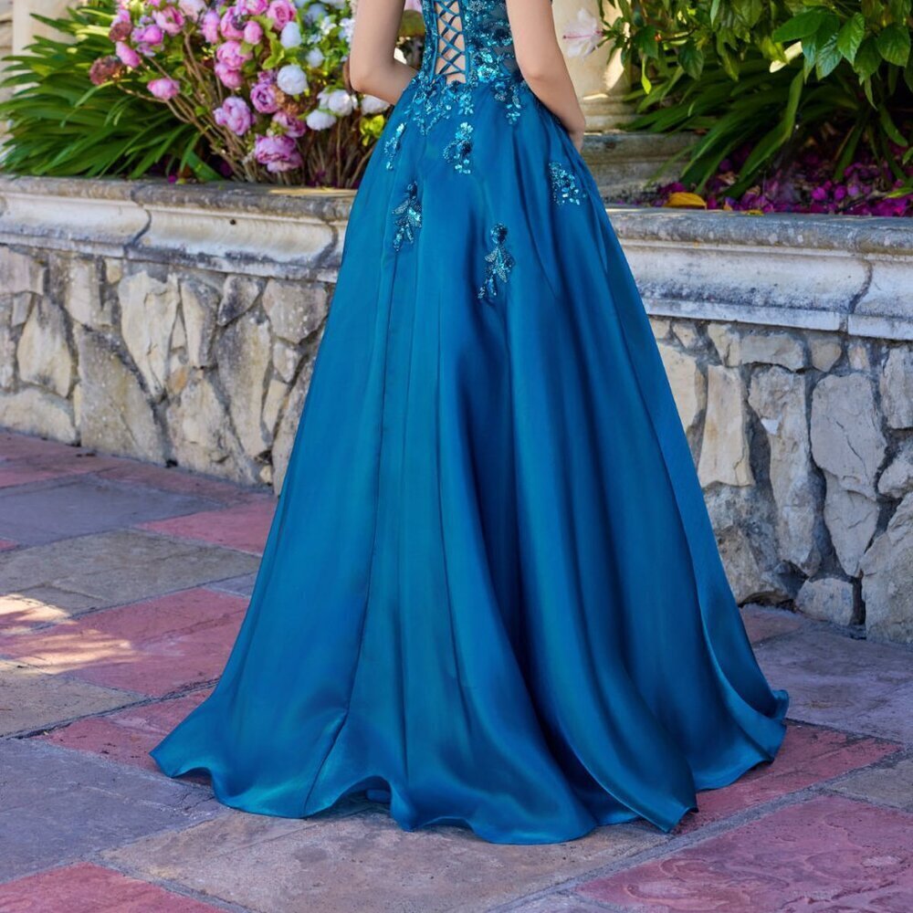 New Maxi Glamorous Sleeveless Floral Long Beaded Dress w/ Lace Up Back JT2617U - Picture 8 of 8